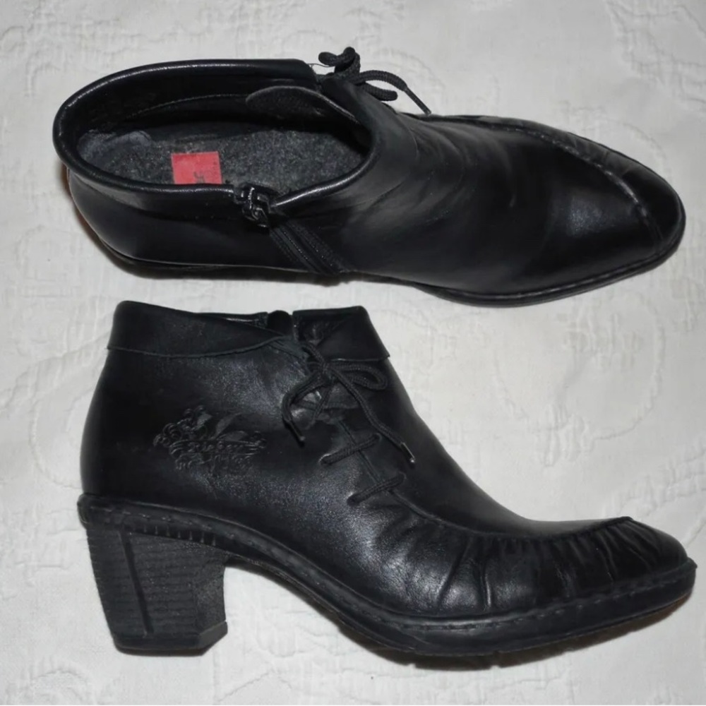 RIEKER Black Leather Zip Ankle Boots Heels EU40 US 8.5-9 M - great condition.